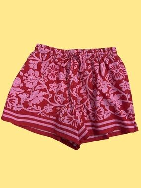 Francesca's Collections Red and Pink Floral High-Waist Shorts
